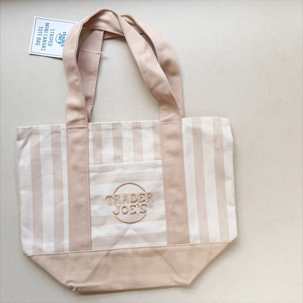 Trader Joe's Limited Edition 2026 Drop Mini Stripe Canvas Tote Bag Brown Stripes
